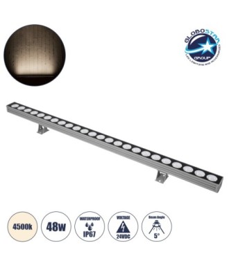 GLOBOSTAR® WASHERJAVIA 90556 Μπάρα Φωτισμού Wall Washer LED 48W 5520lm 5° DC 24V Αδιάβροχο IP67 Φυσικό Λευκό 4500K Dimmable - Bridgelux SMD Chip - Γκρι Ανθρακί - Μ100 x Π5.2 x Υ3.6cm - 3 Χρόνια Εγγύηση